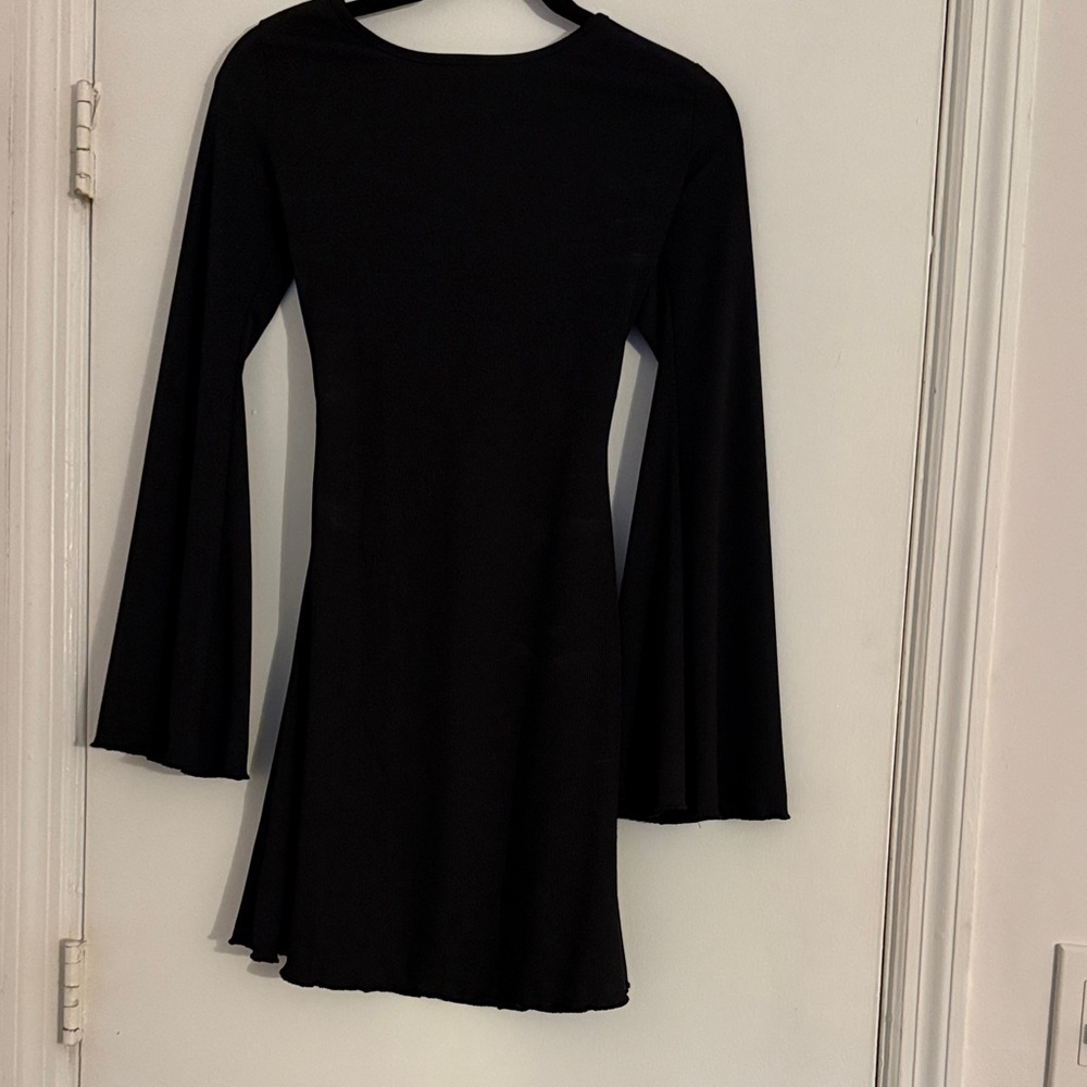 Black Long-Sleeve Bell-Sleeve Dress